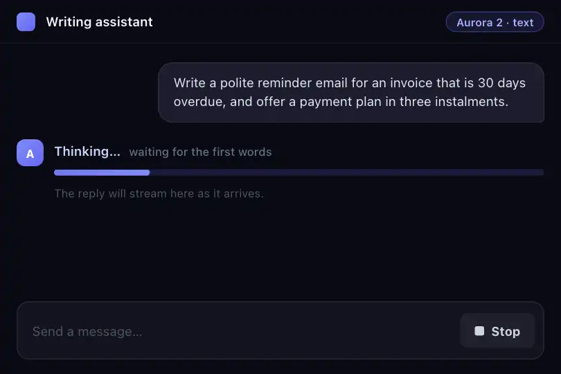 AI generation — prompt waiting for first streaming tokens — Progress Bar example 3