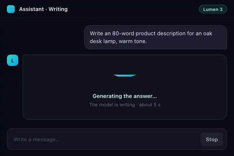 AI content generation — indicator inside a response area — Cube Flip example 3