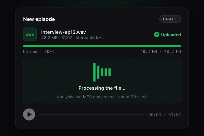 Audio player — waiting while the uploaded file is processed — Wave Bars example 2