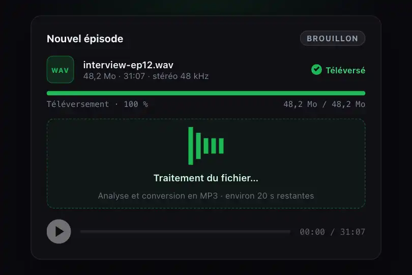 Lecteur audio — attente pendant le traitement du fichier uploadé — Wave Bars exemple 2