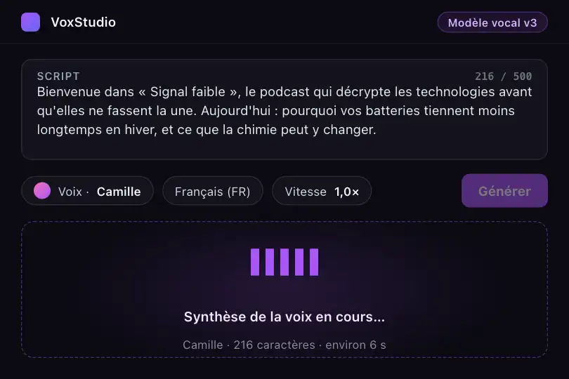 Génération vocale IA — attente de la synthèse — Wave Bars exemple 3