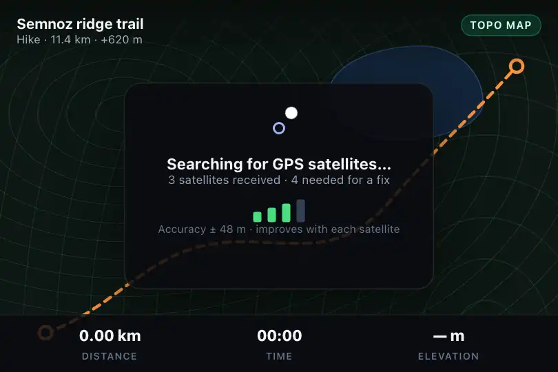GPS signal acquisition in a hiking app — Orbit example 3