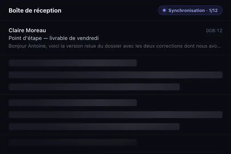 Fil de prévisualisation — liste de messages en cours de chargement — Skeleton Screen exemple 1