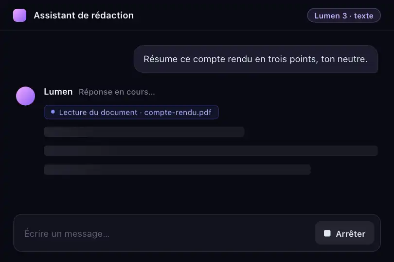 Réponse en cours — placeholder d'un espace de génération IA — Skeleton Screen exemple 2