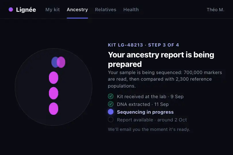 Consumer DNA test — “Your ancestry report is being prepared” — DNA Helix example 3