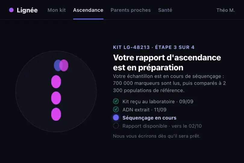 Test ADN grand public — « Votre rapport d'ascendance est en préparation » — DNA Helix exemple 3