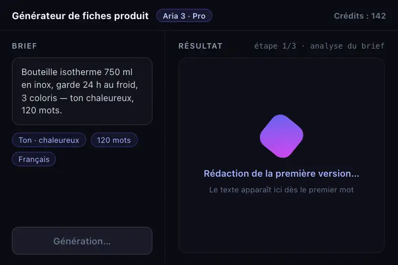 Zone de génération IA — attente de la première réponse — Morphing Shape exemple 2