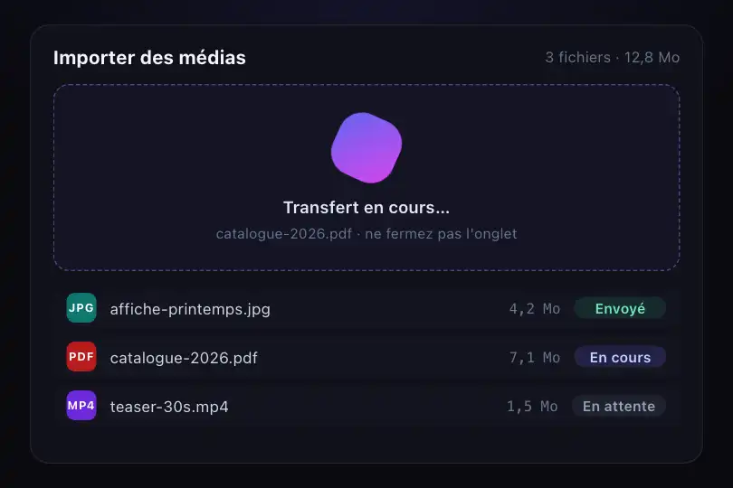 Upload de fichier — indicateur centré dans la zone de dépôt — Morphing Shape exemple 3
