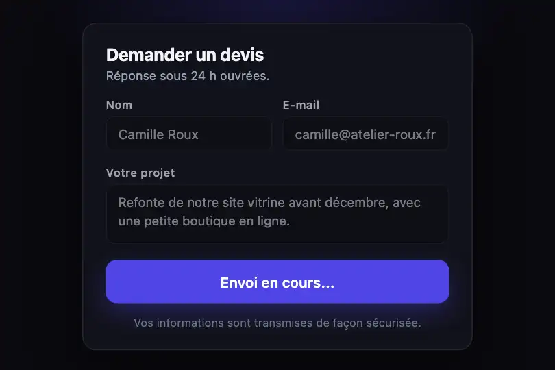 Bouton d'envoi — le label indique lui-même son état — Text Loading exemple 1