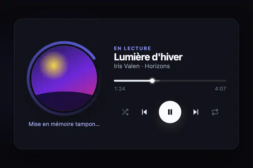 Lecteur de musique — anneau autour de la pochette pendant la mise en mémoire tampon — Gradient Ring exemple 2