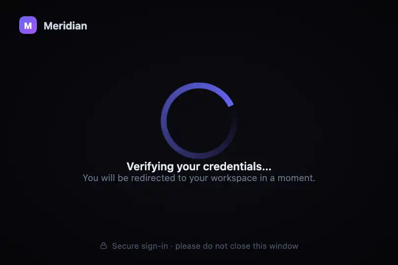 Sign-in screen — "Verifying your credentials" on an otherwise empty screen — Gradient Ring example 3