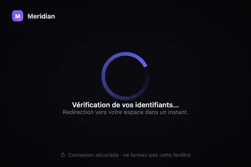 Écran de connexion — « Vérification de vos identifiants » sur un écran vide — Gradient Ring exemple 3
