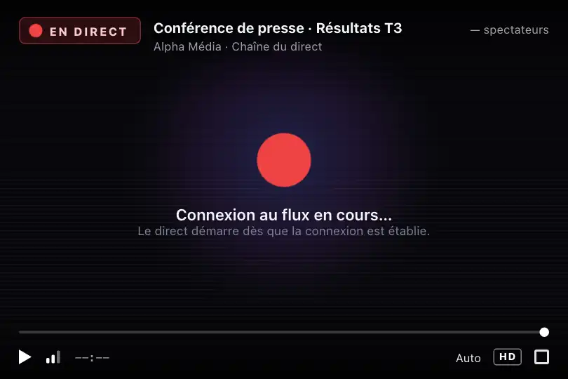 Pastille « En direct » — flux vidéo en cours de connexion — Heartbeat exemple 3