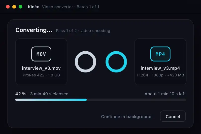 Converting a MOV video to MP4 — the loop links the input format to the output format — Infinity Loop example 2