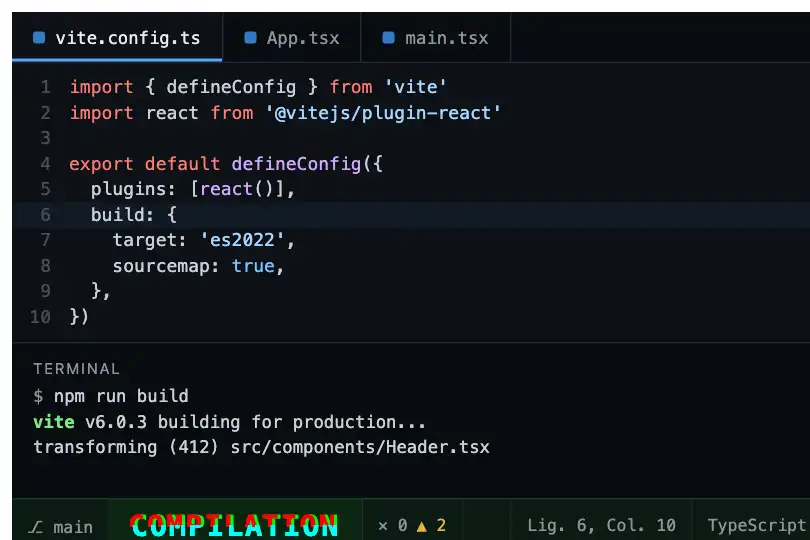 Indicateur de build — barre de statut d'un éditeur — Glitch Text exemple 2