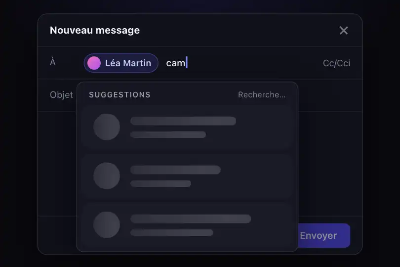 Sélecteur de destinataires — résultats d'autocomplétion — List Skeleton exemple 2