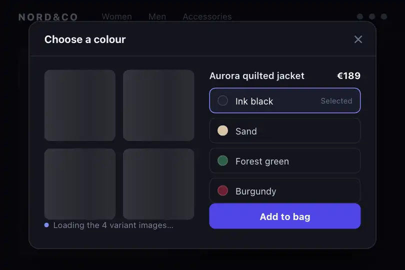 Variant picker — four product images loading — Image Grid Skeleton example 1