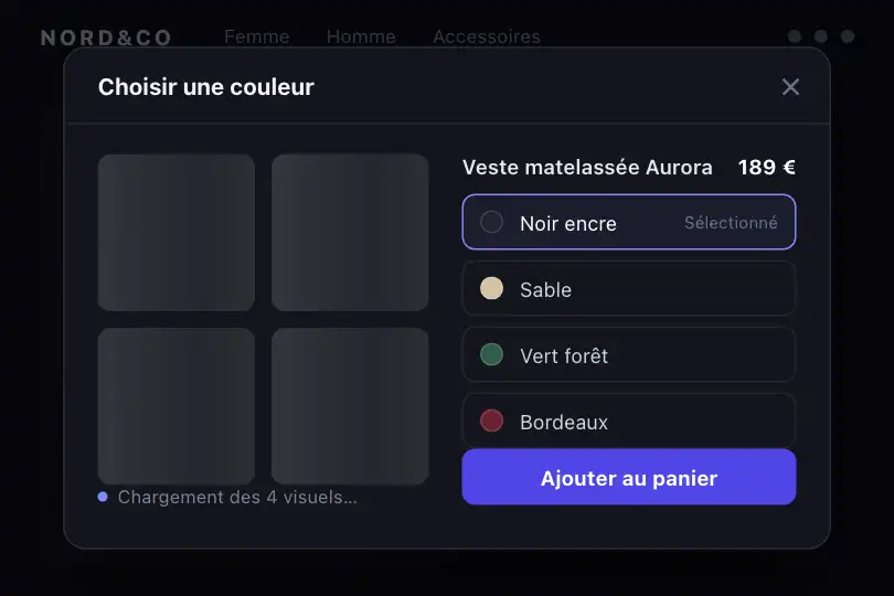 Sélecteur de variante — quatre visuels produit en cours de chargement — Image Grid Skeleton exemple 1