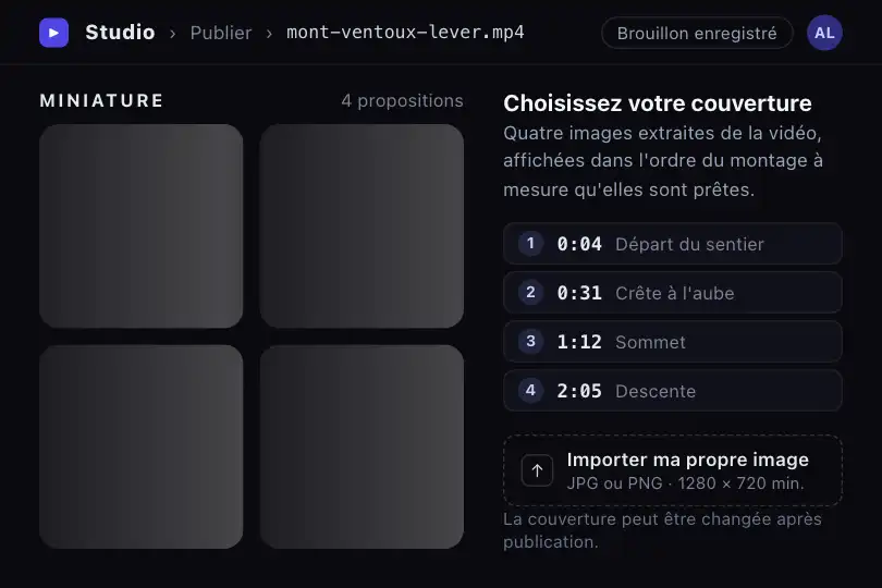 Miniature de couverture — quatre images extraites de la vidéo arrivent l'une après l'autre — Image Grid Skeleton exemple 3