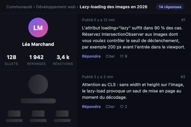 Forum ou communauté — fiche de l'auteur d'un message — Profile Skeleton exemple 2
