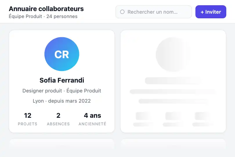 Tableau de bord RH — fiche collaborateur en chargement différé — Profile Skeleton exemple 3