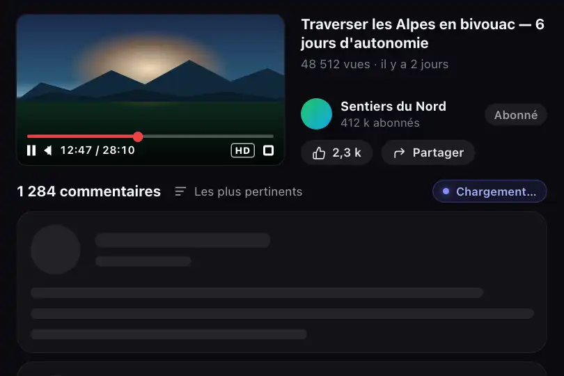 Commentaires sous une vidéo en lecture — liste en attente — Pulse Loading exemple 2