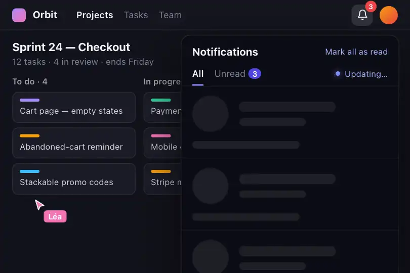 Unrolling notification panel — rows waiting to load — Pulse Loading example 3