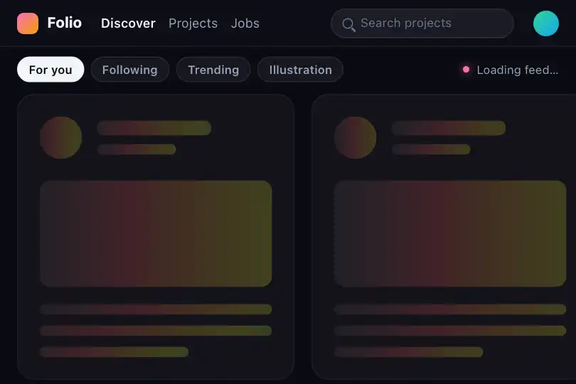 Creative project feed — Behance-style platform — Rainbow Shimmer example 2