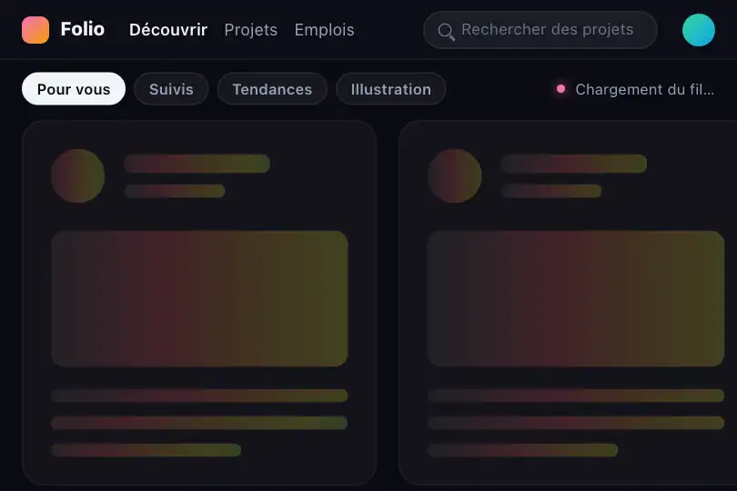 Fil de projets créatifs — plateforme type Behance — Rainbow Shimmer exemple 2