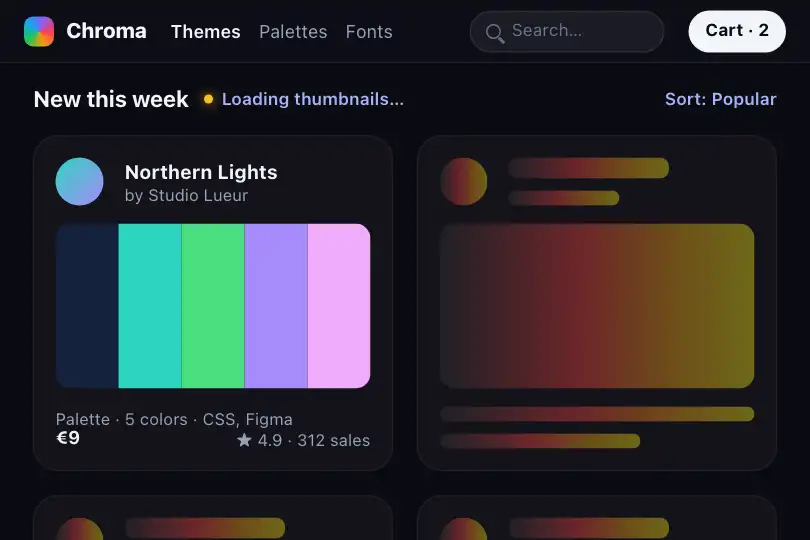 Theme and palette store — the colorful thumbnails are coming in — Rainbow Shimmer example 3