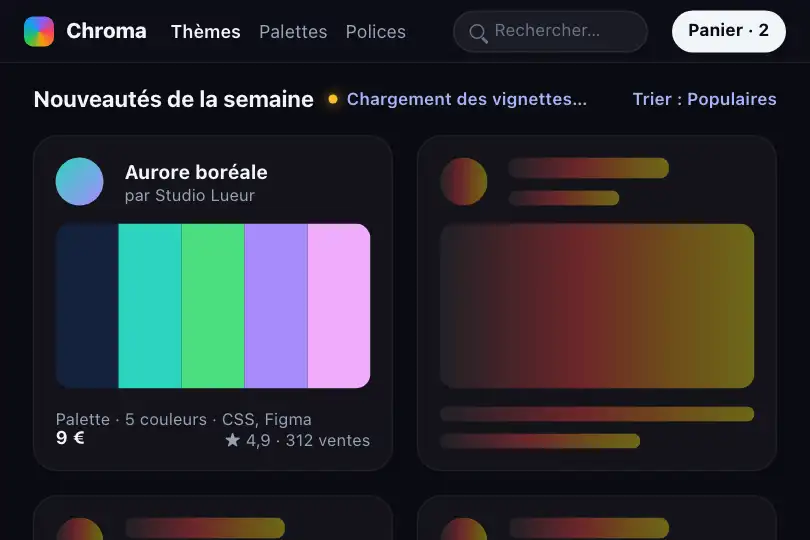 Boutique de thèmes et de palettes — les vignettes colorées arrivent — Rainbow Shimmer exemple 3