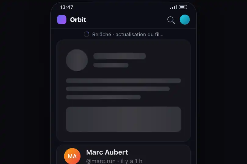 Tirer pour rafraîchir — le squelette inséré en tête de fil devient la nouvelle publication — Skeleton to Content exemple 1