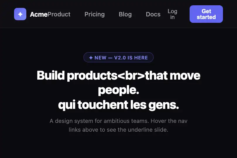Main navigation — Dark site header — Underline Slide example 1