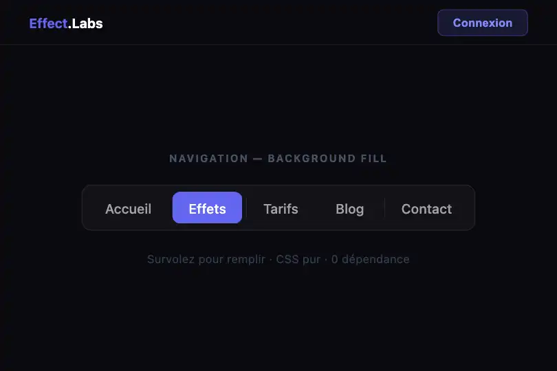 Barre de navigation principale — Menu horizontal sombre — Background Fill exemple 1