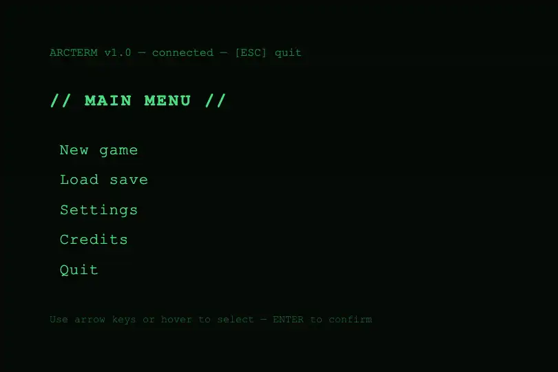 Retro terminal menu — Simulated CLI or text-based game — Bracket Hover example 3