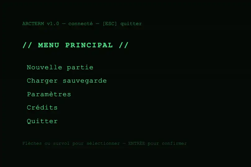 Menu terminal rétro — Interface CLI simulée ou jeu text-based — Bracket Hover exemple 3