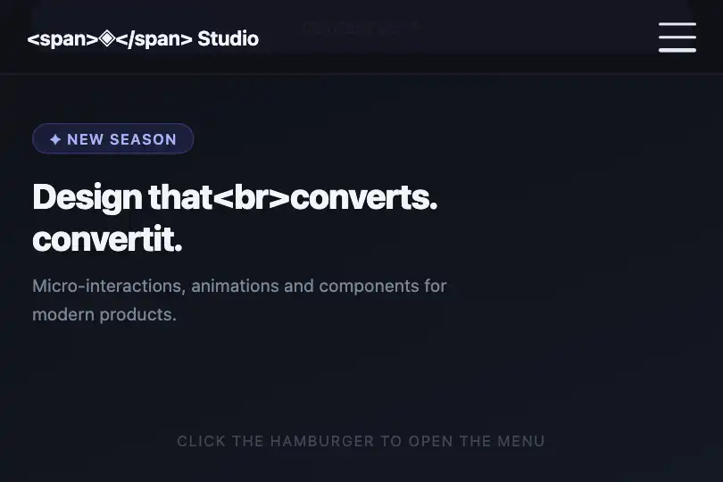 Mobile header — Responsive navigation menu — Hamburger Menu example 1