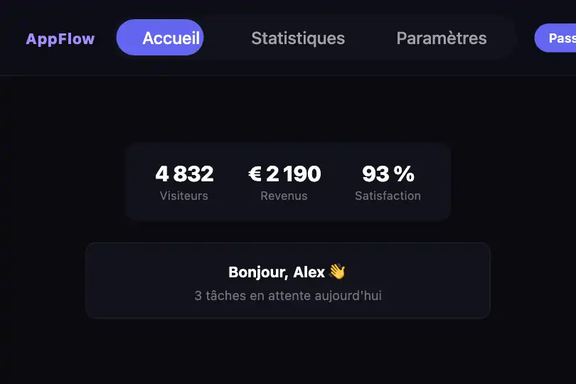 Navigation principale — Tableau de bord SaaS — Pill Indicator exemple 1