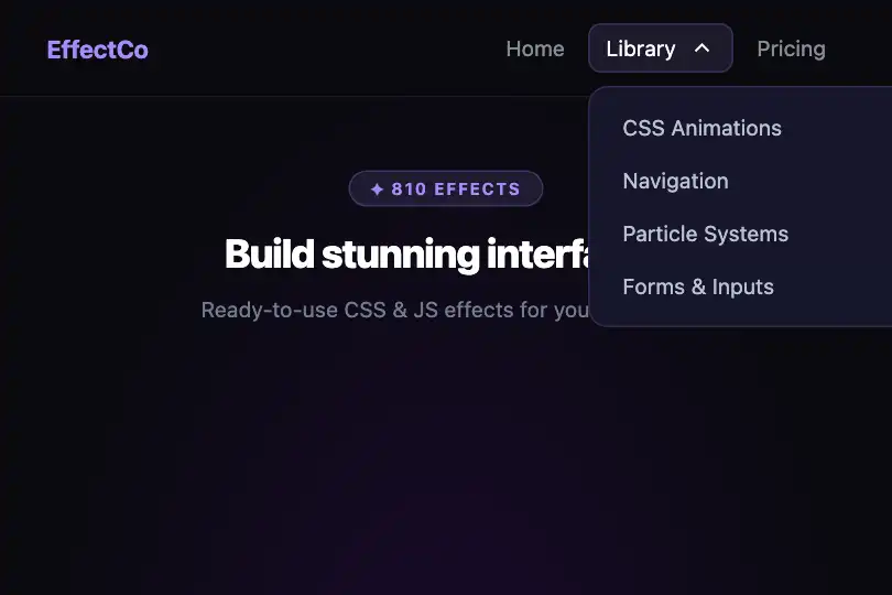 Desktop navigation — Product category sub-menu — Dropdown Reveal example 1
