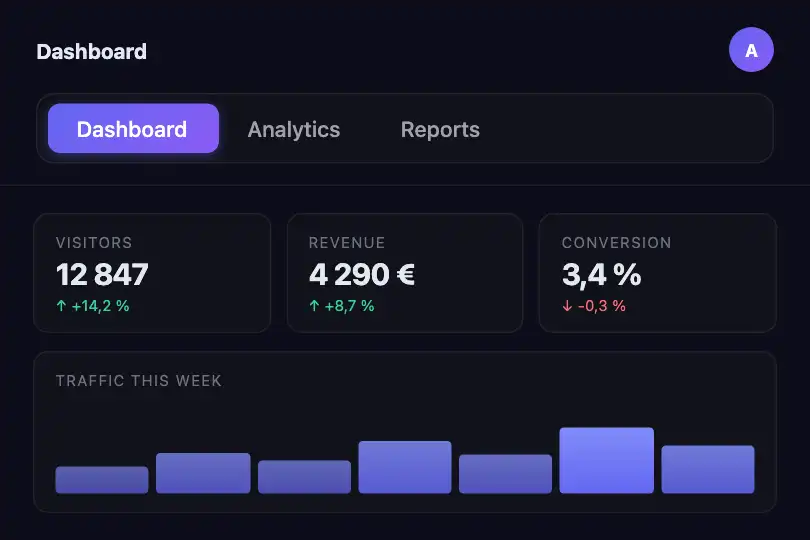 Main app navigation — SaaS Dashboard — Tab Slider example 1