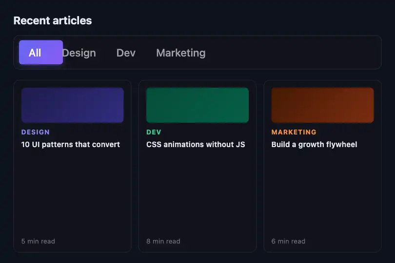 Category filter bar — Blog or media library — Tab Slider example 3