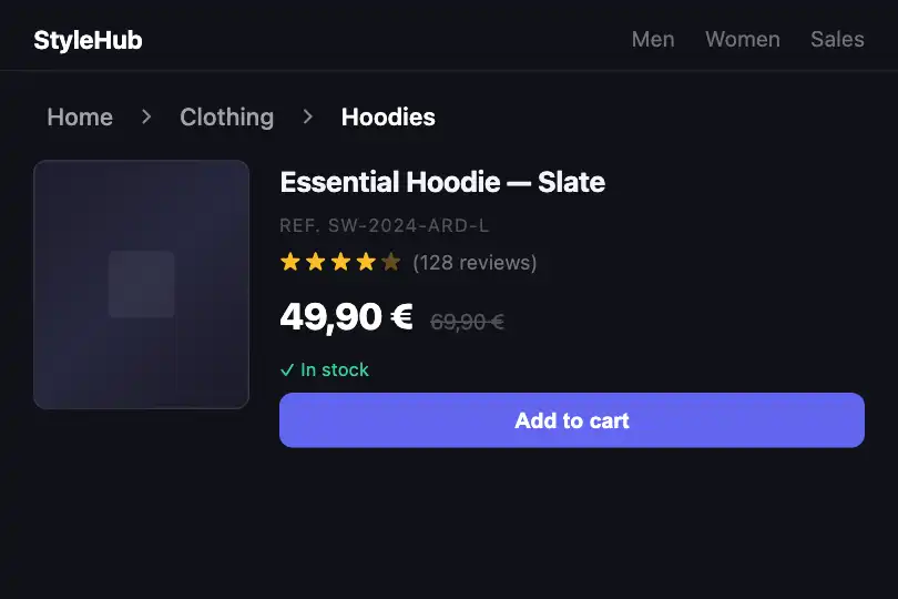 E-commerce product page — Category breadcrumb — Breadcrumb Animated example 1