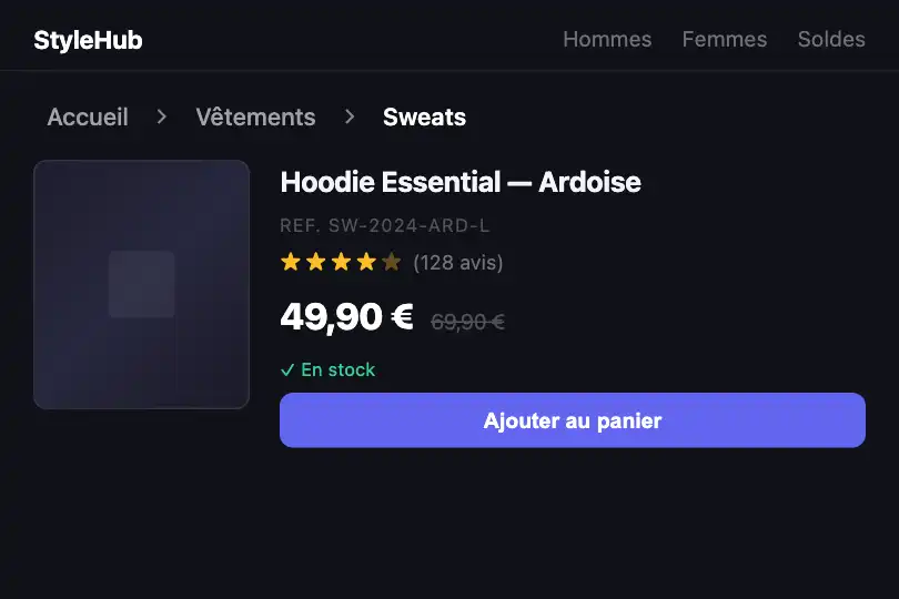 Fiche produit e-commerce — Breadcrumb de catégorie — Breadcrumb Animated exemple 1