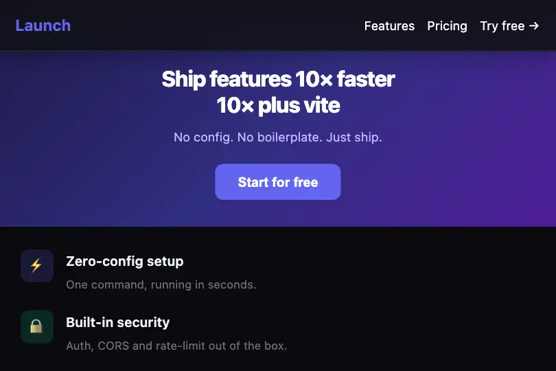Product landing page — Ghost header that solidifies on first scroll — Sticky Header Detection example 1