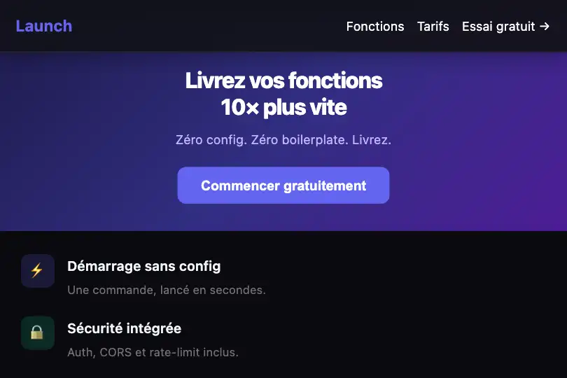 Landing page produit — Header ghost qui se solidifie au premier scroll — Sticky Header Detection exemple 1