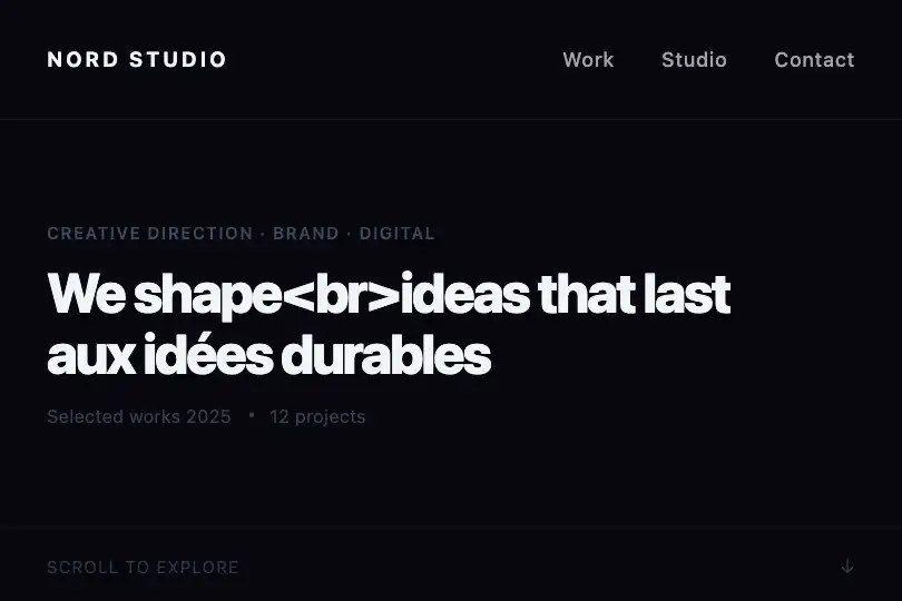 Portfolio or creative agency — Signature navigation on dark background — Custom Bezier Transition example 1