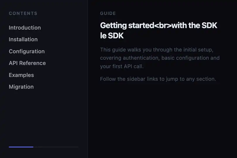 Article table of contents — Section links — Custom Bezier Transition example 3