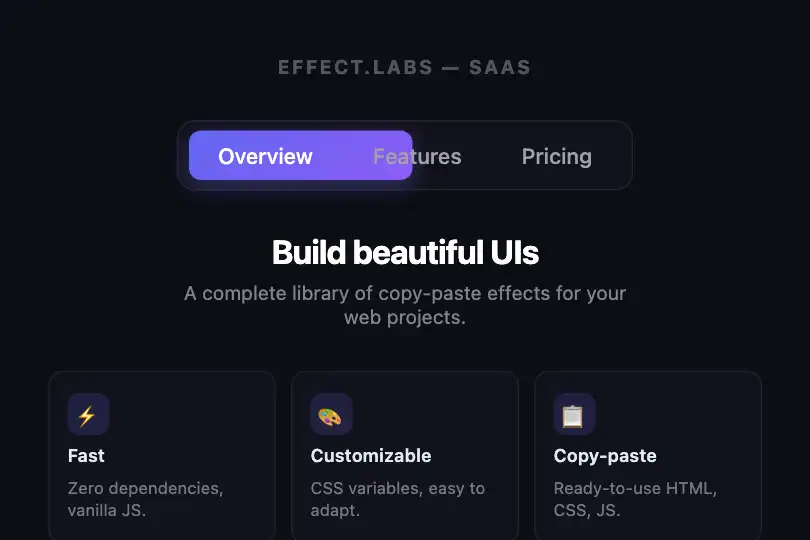Main navigation of a SaaS app — Floating Indicator example 1