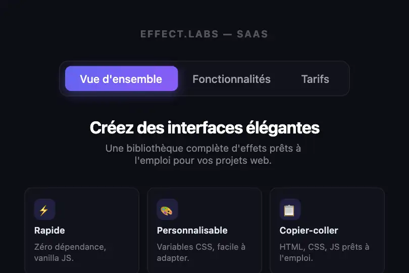 Navigation principale d'une app SaaS — Floating Indicator exemple 1