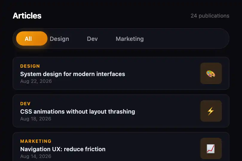 Category filters on a blog or catalogue — Floating Indicator example 3